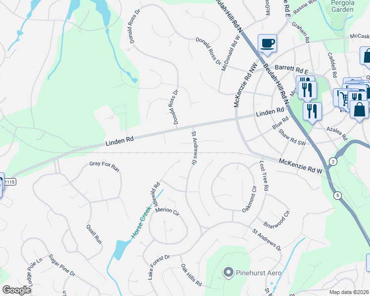 map of restaurants, bars, coffee shops, grocery stores, and more near 85 Wilson Road in Pinehurst