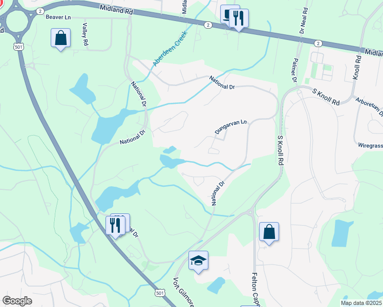 map of restaurants, bars, coffee shops, grocery stores, and more near 54 Greencastle Drive in Pinehurst