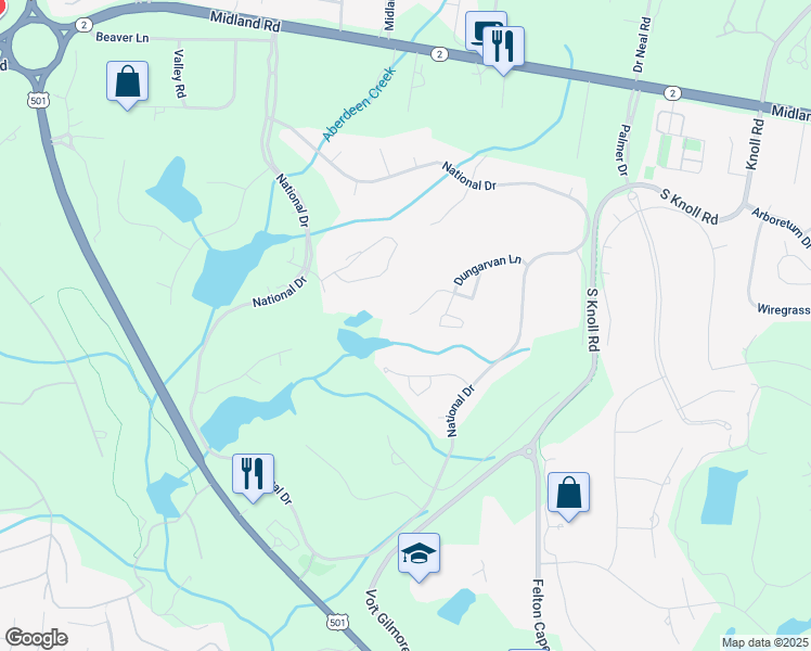 map of restaurants, bars, coffee shops, grocery stores, and more near 54 Greencastle Drive in Pinehurst