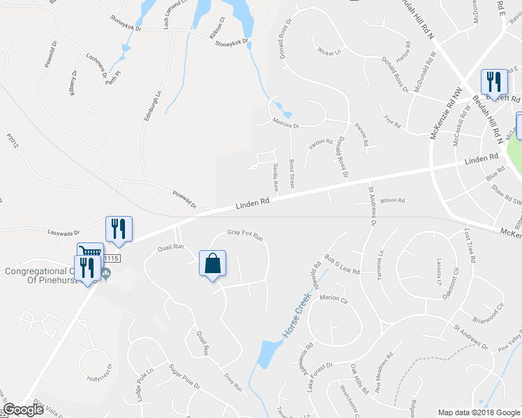 map of restaurants, bars, coffee shops, grocery stores, and more near 600 Linden Road in Pinehurst