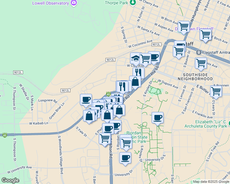 map of restaurants, bars, coffee shops, grocery stores, and more near 821 West Route 66 in Flagstaff