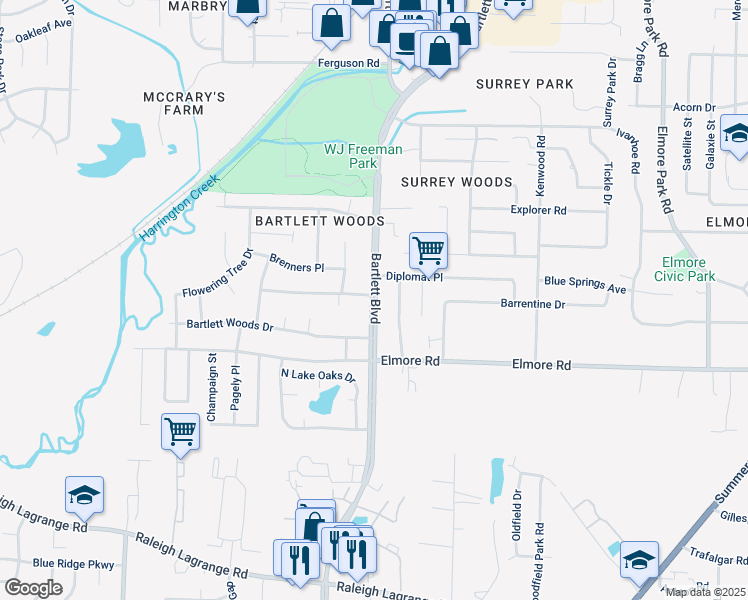 map of restaurants, bars, coffee shops, grocery stores, and more near in Bartlett
