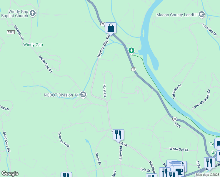 map of restaurants, bars, coffee shops, grocery stores, and more near 131 Hurst Circle in Franklin