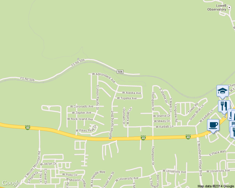 map of restaurants, bars, coffee shops, grocery stores, and more near 2273 West Alaska Avenue in Flagstaff