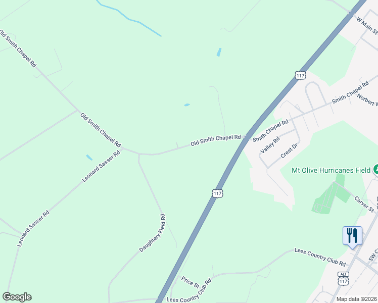 map of restaurants, bars, coffee shops, grocery stores, and more near 819 Old Smith Chapel Road in Mount Olive