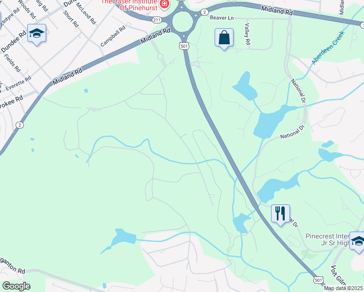 map of restaurants, bars, coffee shops, grocery stores, and more near 120 Hearthstone Road in Pinehurst