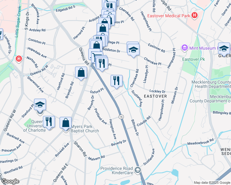 map of restaurants, bars, coffee shops, grocery stores, and more near in Charlotte