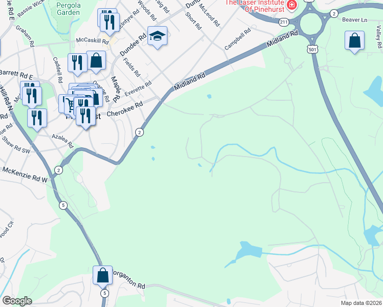map of restaurants, bars, coffee shops, grocery stores, and more near 285 Inverrary Rd in Pinehurst