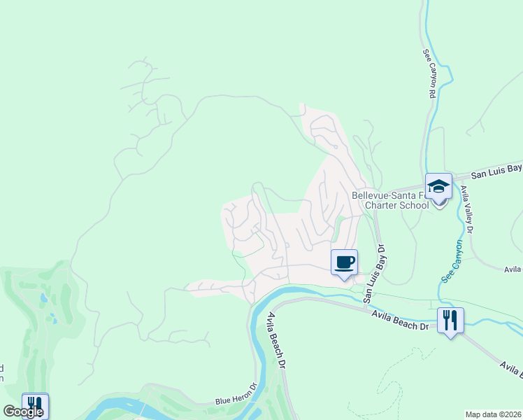 map of restaurants, bars, coffee shops, grocery stores, and more near 6279 Twinberry Circle in Avila Beach