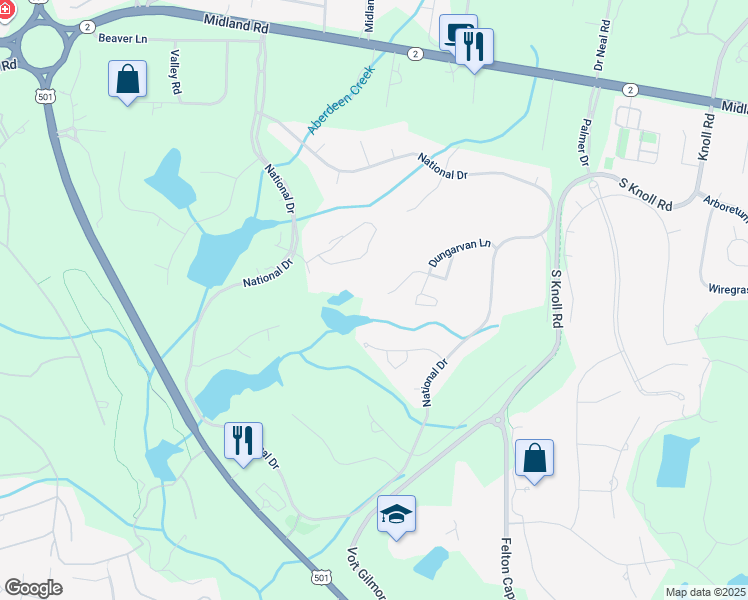 map of restaurants, bars, coffee shops, grocery stores, and more near 48 Greencastle Drive in Pinehurst