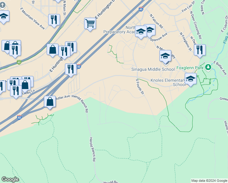 map of restaurants, bars, coffee shops, grocery stores, and more near 3200 East Butler Avenue in Flagstaff