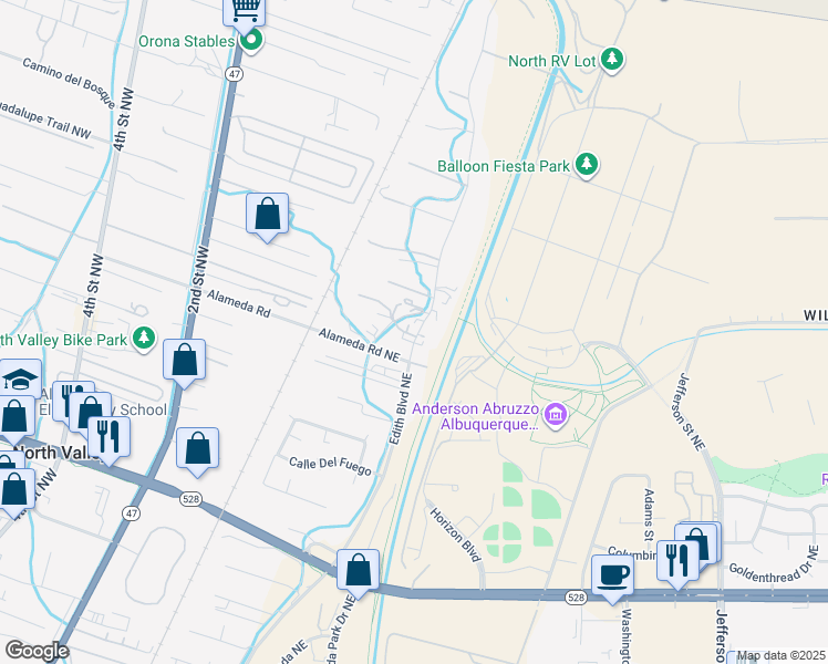 map of restaurants, bars, coffee shops, grocery stores, and more near 10019 La Entrada Road Northeast in Albuquerque