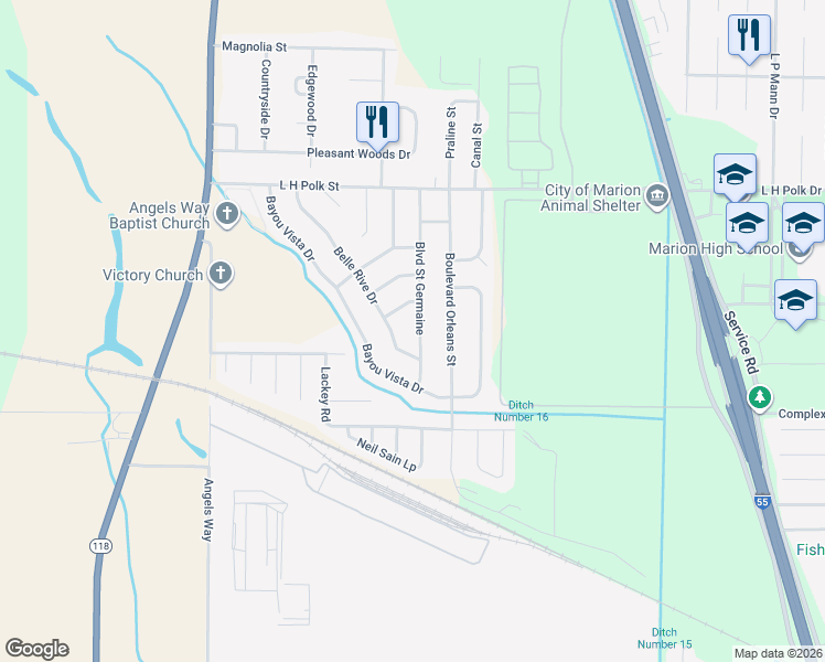 map of restaurants, bars, coffee shops, grocery stores, and more near 838 Boulelvard Saint Germaine in Marion