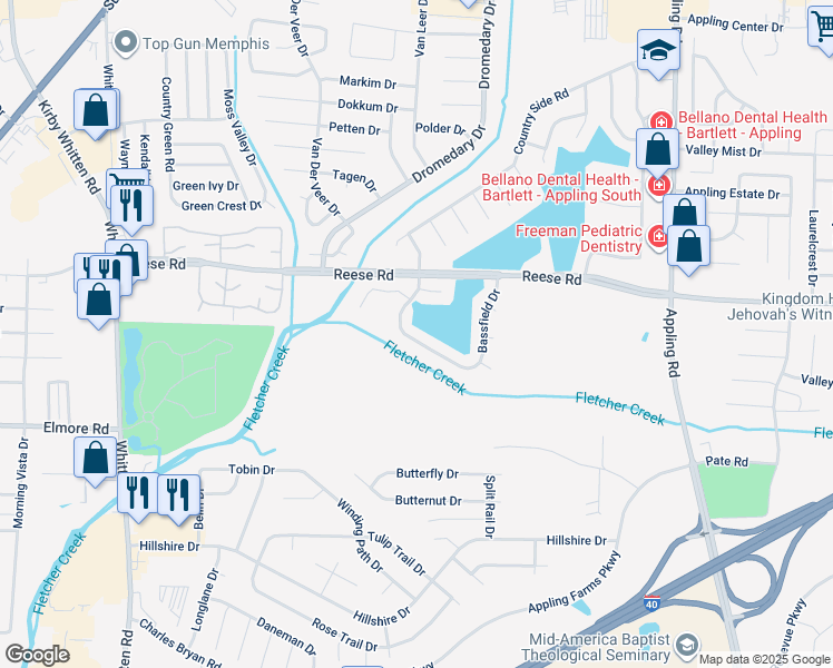map of restaurants, bars, coffee shops, grocery stores, and more near 2456 Country Trail Drive in Memphis