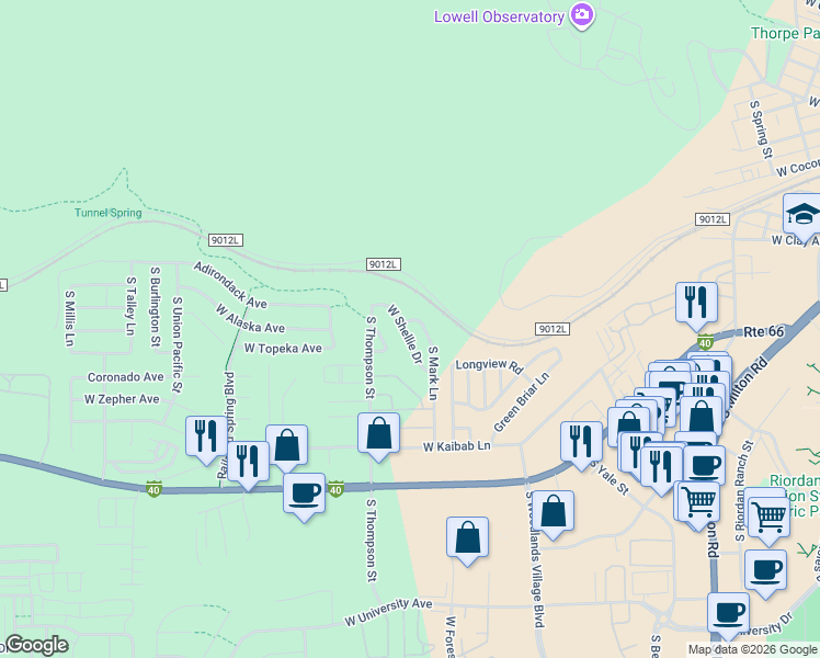 map of restaurants, bars, coffee shops, grocery stores, and more near 1784 West Shellie Drive in Flagstaff