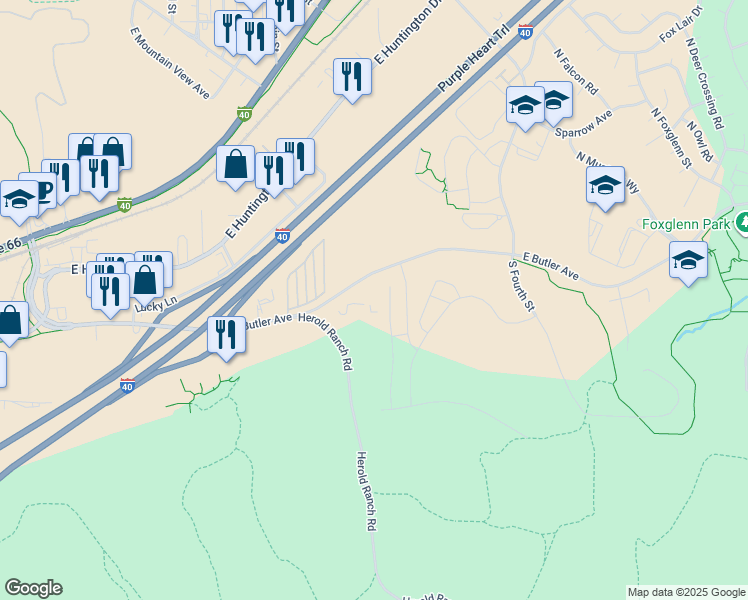 map of restaurants, bars, coffee shops, grocery stores, and more near 3001 East Butler Avenue in Flagstaff