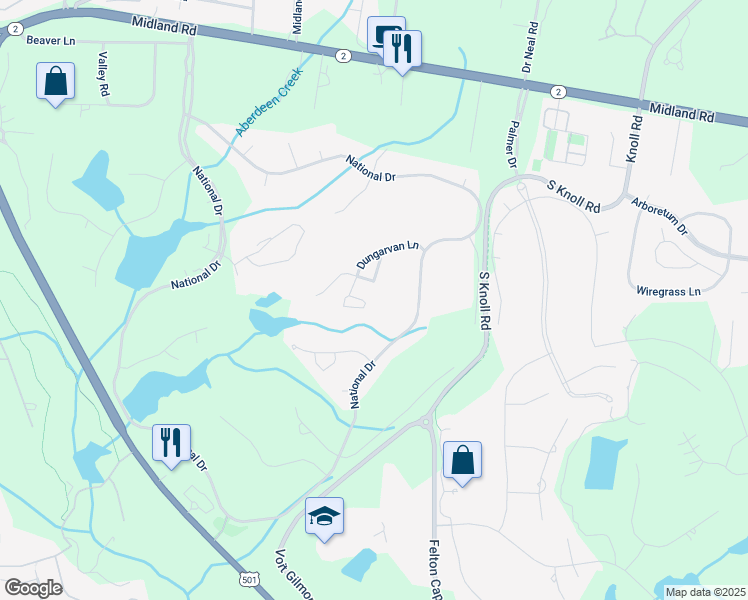 map of restaurants, bars, coffee shops, grocery stores, and more near 70 Dungarvan Lane in Pinehurst