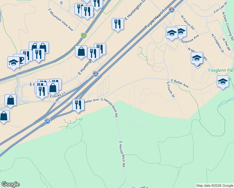map of restaurants, bars, coffee shops, grocery stores, and more near 3001 East Butler Avenue in Flagstaff