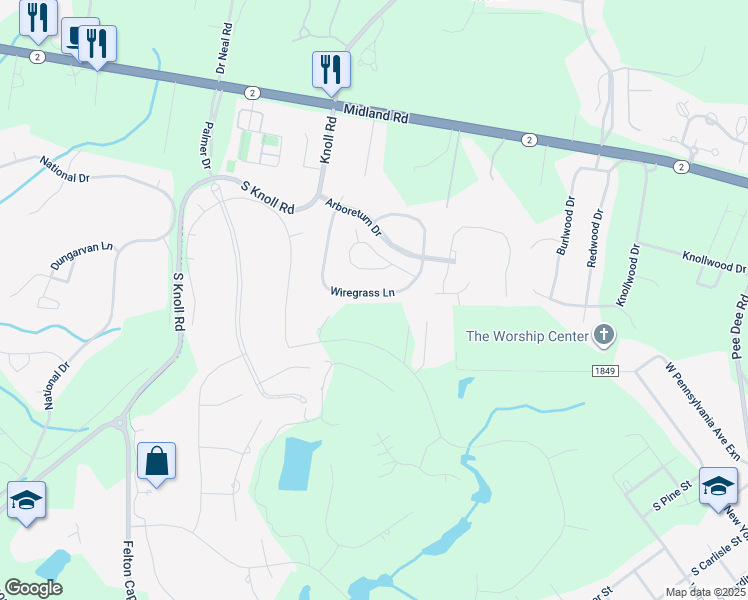 map of restaurants, bars, coffee shops, grocery stores, and more near 280 Wiregrass Lane in Southern Pines