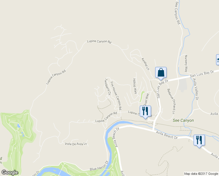 map of restaurants, bars, coffee shops, grocery stores, and more near 6271 Twinberry Circle in Avila Beach