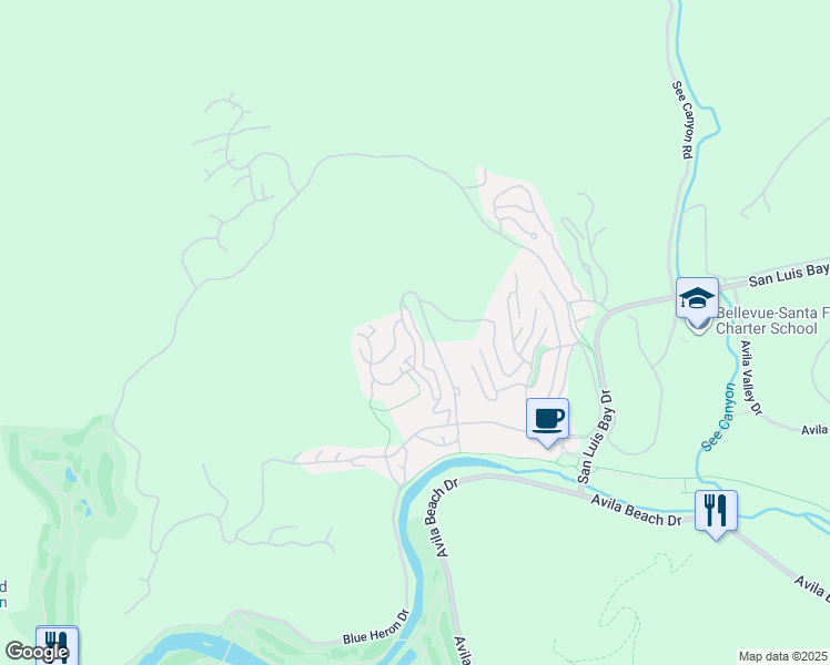 map of restaurants, bars, coffee shops, grocery stores, and more near 6271 Twinberry Circle in Avila Beach