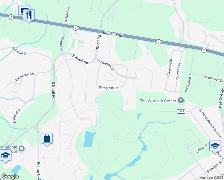 map of restaurants, bars, coffee shops, grocery stores, and more near 260 Wiregrass Lane in Southern Pines