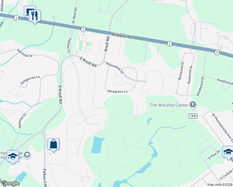 map of restaurants, bars, coffee shops, grocery stores, and more near 260 Wiregrass Lane in Southern Pines