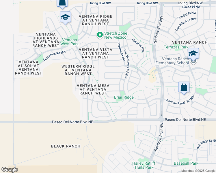 map of restaurants, bars, coffee shops, grocery stores, and more near 7712 Stadler Avenue Northwest in Albuquerque