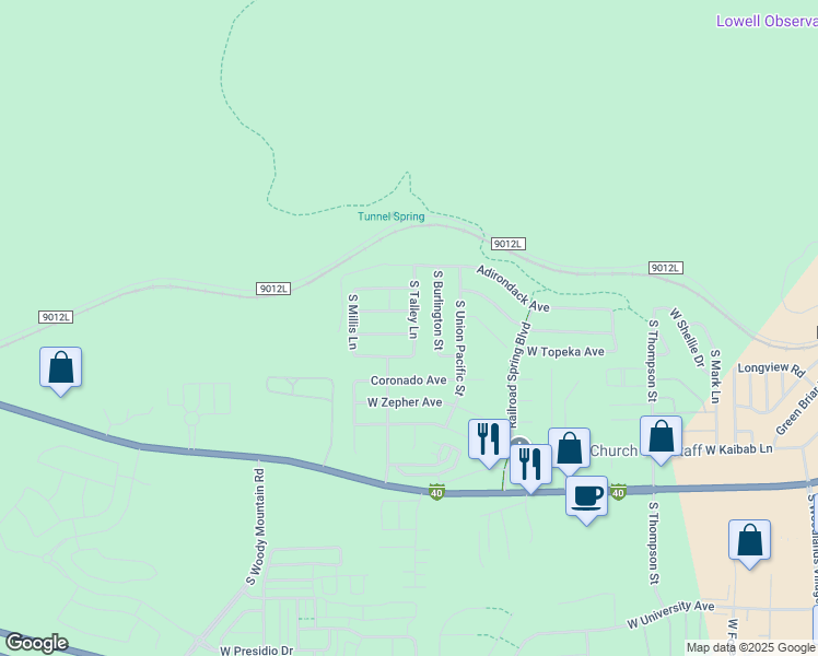 map of restaurants, bars, coffee shops, grocery stores, and more near 1476 S Talley Lane in Flagstaff