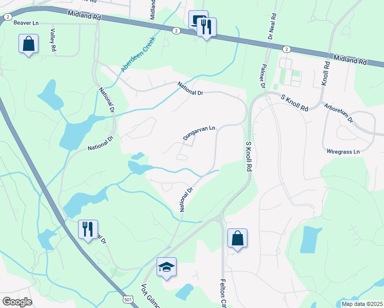 map of restaurants, bars, coffee shops, grocery stores, and more near 72 Dungarvan Lane in Pinehurst