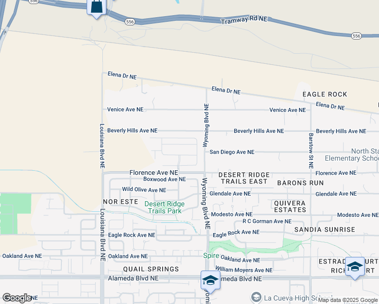 map of restaurants, bars, coffee shops, grocery stores, and more near 7415 Old Pecos Trail Northeast in Albuquerque