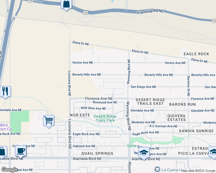map of restaurants, bars, coffee shops, grocery stores, and more near 7331 Old Pecos Trail Northeast in Albuquerque
