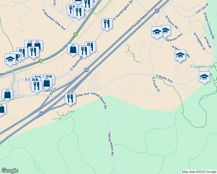 map of restaurants, bars, coffee shops, grocery stores, and more near 3001 East Butler Avenue in Flagstaff
