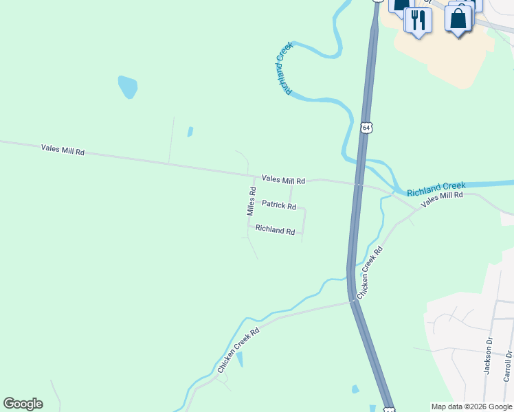 map of restaurants, bars, coffee shops, grocery stores, and more near 803 Miles Road in Pulaski
