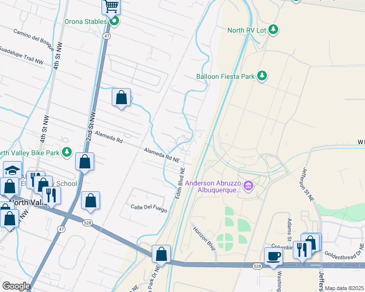 map of restaurants, bars, coffee shops, grocery stores, and more near 10021 Edith Boulevard Northeast in Albuquerque