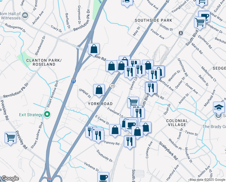 map of restaurants, bars, coffee shops, grocery stores, and more near 330 Yorkshire Drive in Charlotte