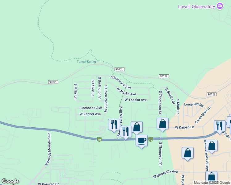 map of restaurants, bars, coffee shops, grocery stores, and more near 2364 West Rio Grande Court in Flagstaff
