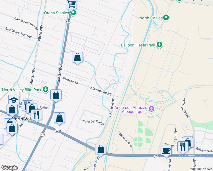 map of restaurants, bars, coffee shops, grocery stores, and more near 133 Camino De in Albuquerque
