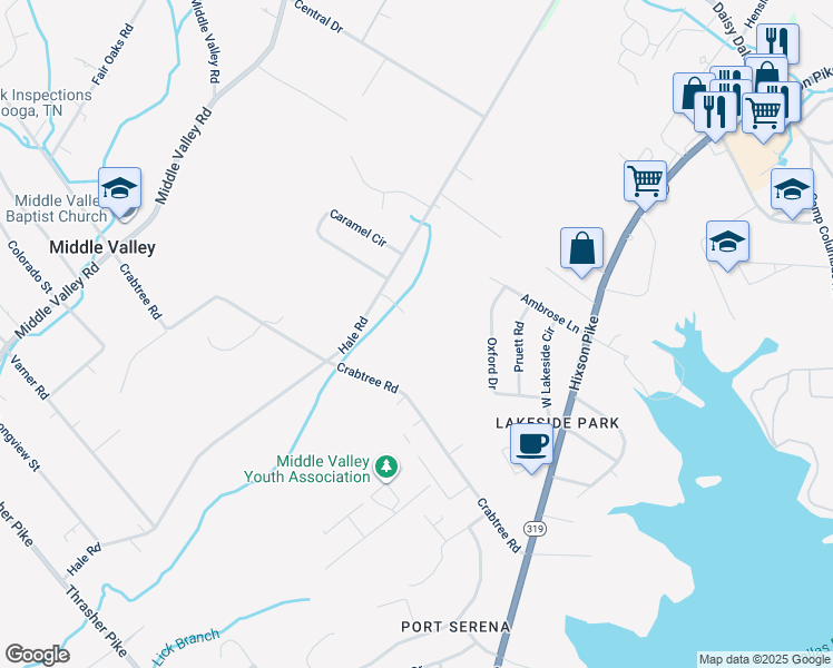 map of restaurants, bars, coffee shops, grocery stores, and more near Hale Road in Chattanooga
