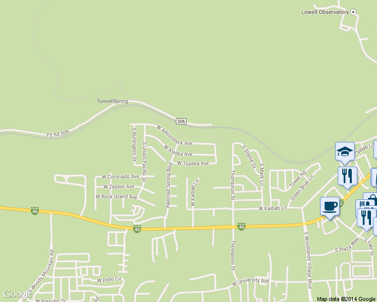 map of restaurants, bars, coffee shops, grocery stores, and more near 2196 West Alaska Avenue in Flagstaff