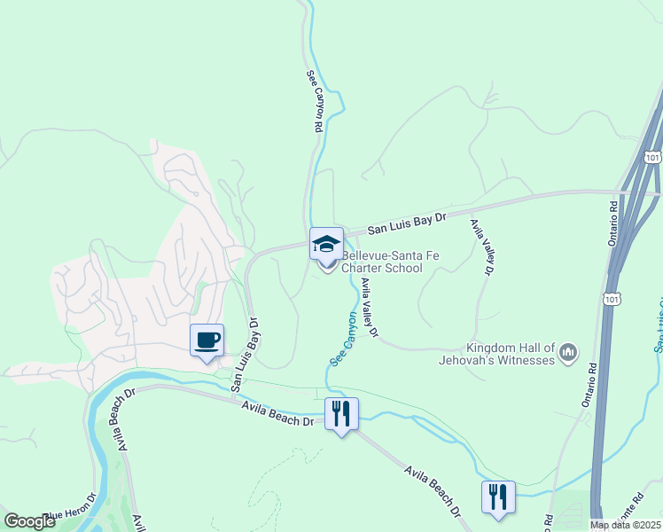 map of restaurants, bars, coffee shops, grocery stores, and more near 1401 San Luis Bay Drive in San Luis Obispo