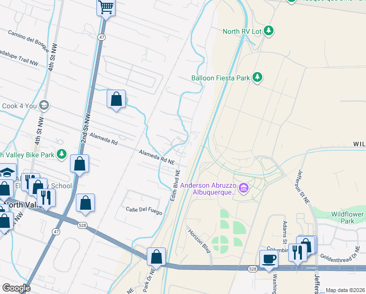 map of restaurants, bars, coffee shops, grocery stores, and more near 10019 La Entrada Road Northeast in Albuquerque