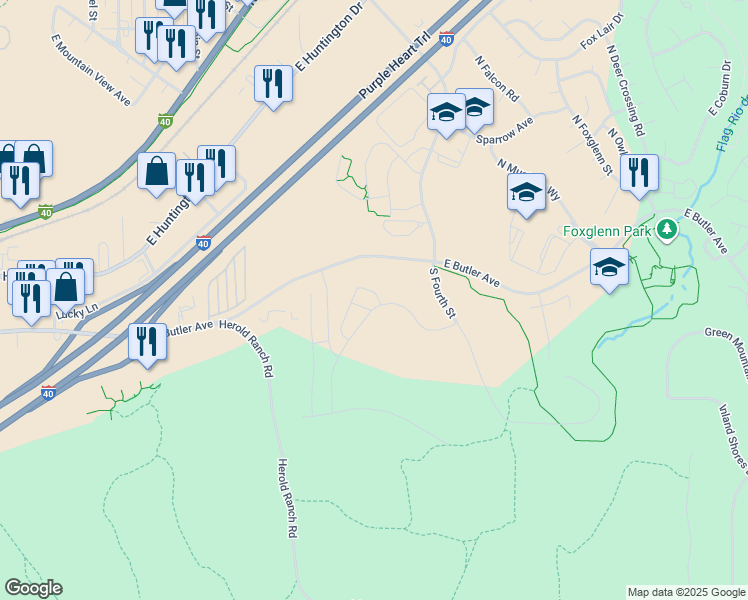 map of restaurants, bars, coffee shops, grocery stores, and more near 3200 East Butler Avenue in Flagstaff