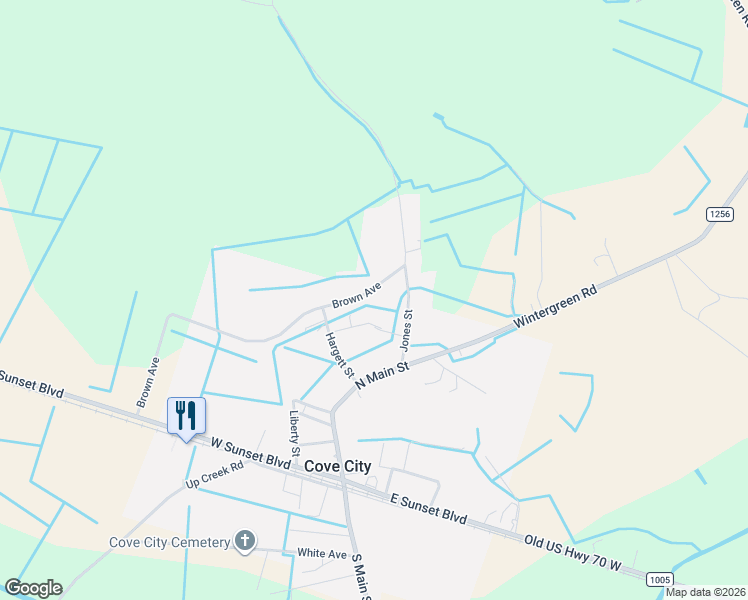 map of restaurants, bars, coffee shops, grocery stores, and more near 515 Brown Avenue in Cove City