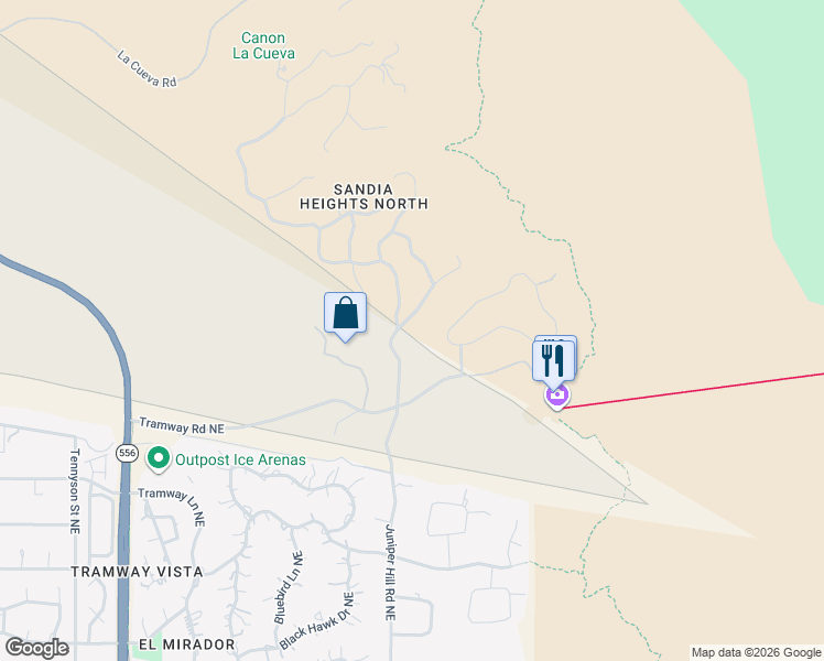 map of restaurants, bars, coffee shops, grocery stores, and more near 47 Rock Ridge Drive Northeast in Albuquerque