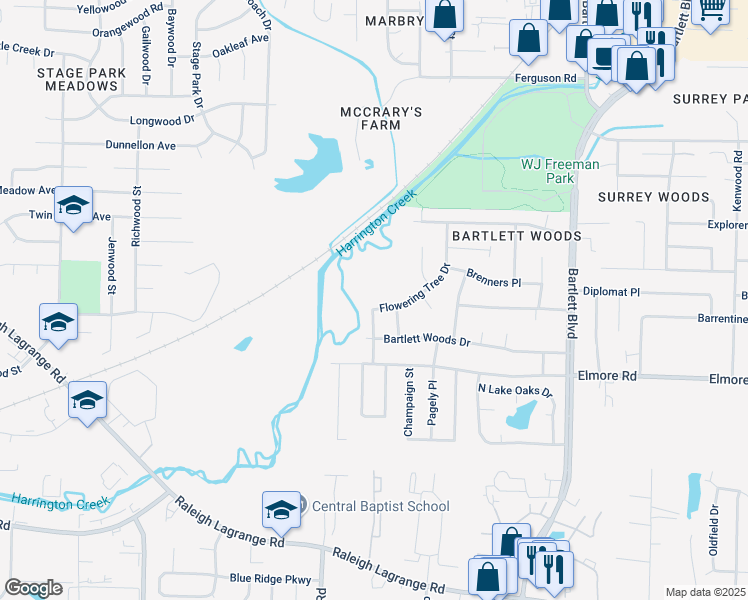 map of restaurants, bars, coffee shops, grocery stores, and more near 2471 Barbaro Drive in Memphis