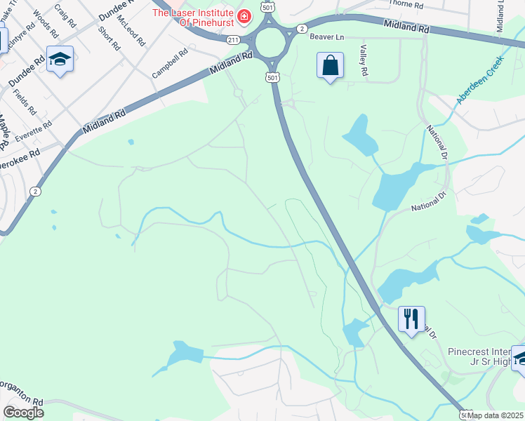 map of restaurants, bars, coffee shops, grocery stores, and more near 120 Hearthstone Road in Pinehurst