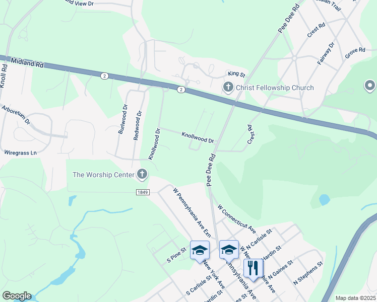 map of restaurants, bars, coffee shops, grocery stores, and more near 337 Driftwood Circle in Southern Pines