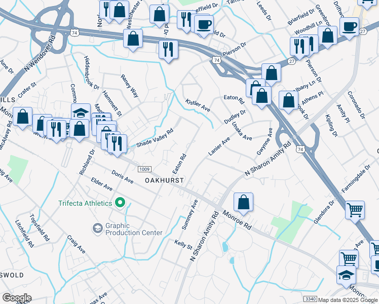 map of restaurants, bars, coffee shops, grocery stores, and more near 2064 Eaton Road in Charlotte