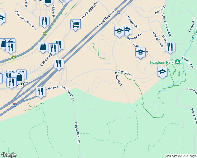 map of restaurants, bars, coffee shops, grocery stores, and more near 3200 East Butler Avenue in Flagstaff